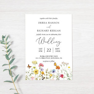 Garden Wildflower Colourful Boho Botanical Wedding Invitation