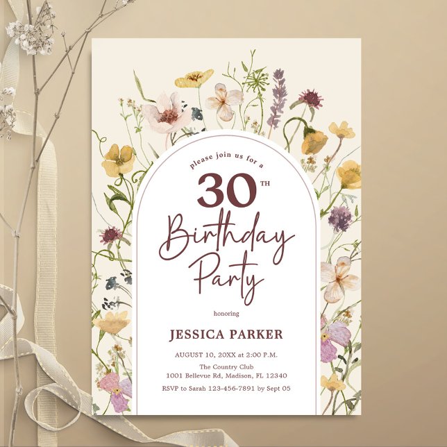 Garden Wildflowers Botanical 30th Birthday Invitation (Creator Uploaded)