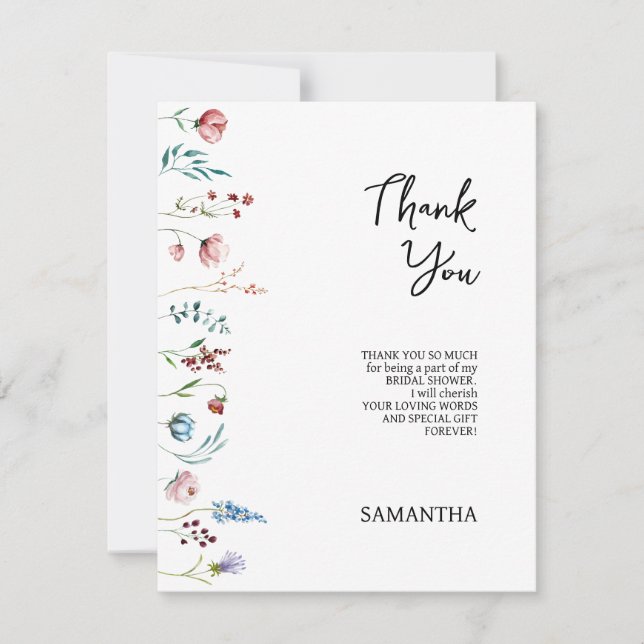 Garden Wildflowers bridal shower Thank You Card (Front)