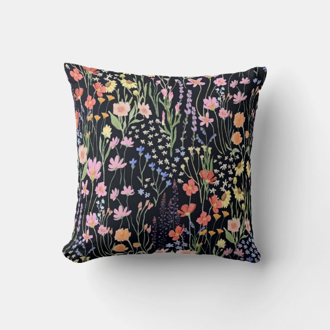 Garden Wildflowers Dark Background Cushion (Front)