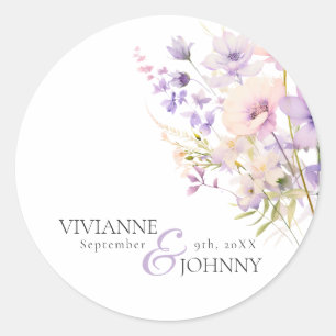 Garden Wildflowers Purple Lavender Purple Wedding Classic Round Sticker