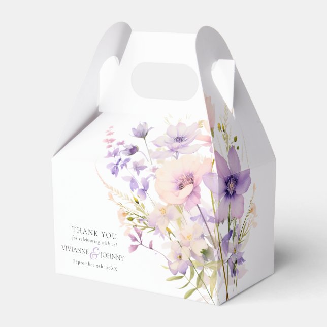 Garden Wildflowers Purple Lavender Purple Wedding Favour Box (Front Side)