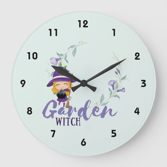 GARDEN WITCH - Personalise with text, spell, sigil Large Clock (Front)