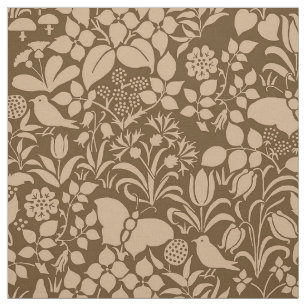 Garden with Birds and Butterflies, Burnt Caramel Fabric