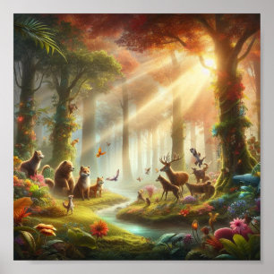 Garden with talking animals and fantastical flora. poster