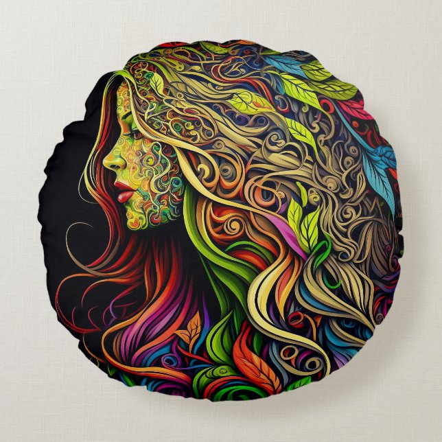 Garden Woman Round Throw Pillow (16")  (Front)