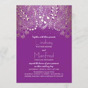 Garden Wonderland - Woodland Purple Gold Wedding Invitation