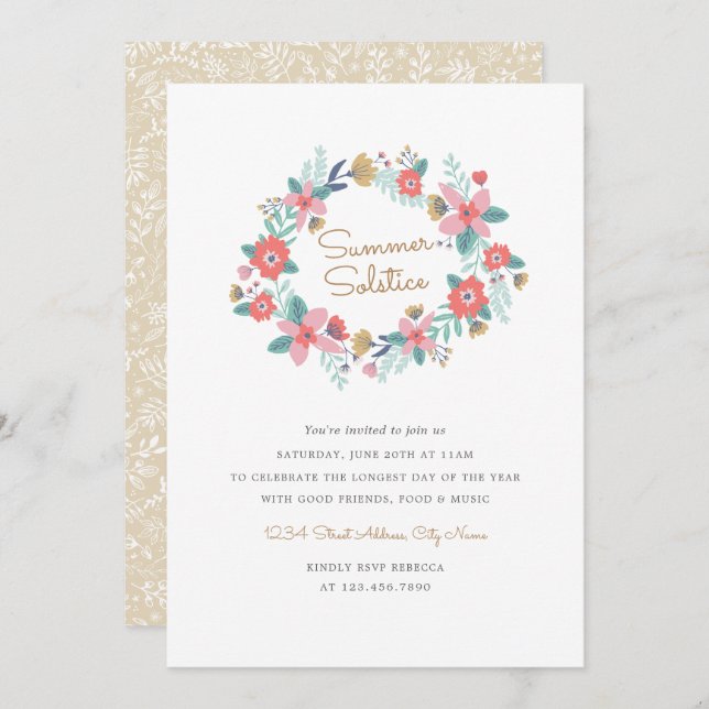 Garden Wreath Summer Solstice Invite (Front/Back)