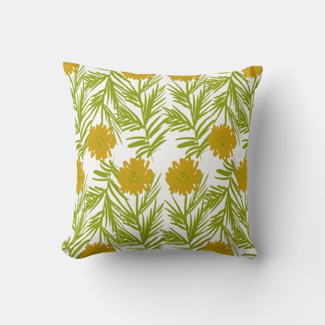 Garden Yellow Abstract Florals Hand Drawn Cushion (Front)