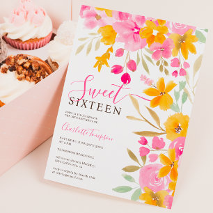 Garden yellow pink floral chic Sweet 16 Invitation