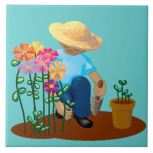 Gardener and flowers tile