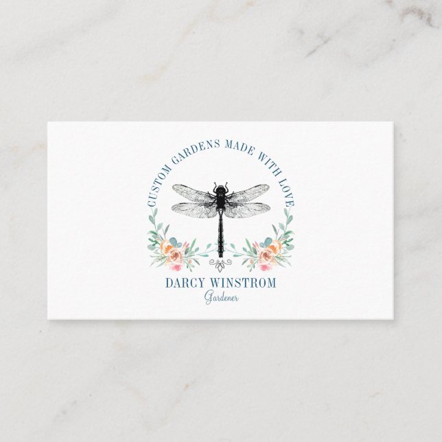 Gardener Dragonfly Floral Business Card (Front)