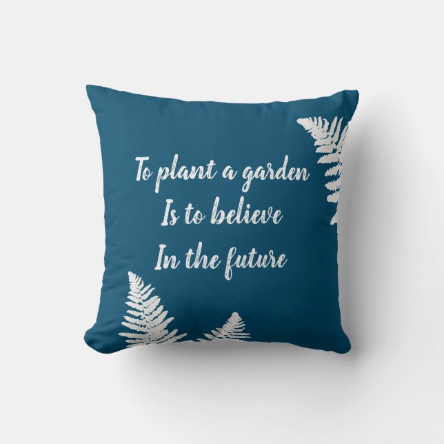 Gardener Fern Leaf Blue Botanical Toss Pillow (Front)