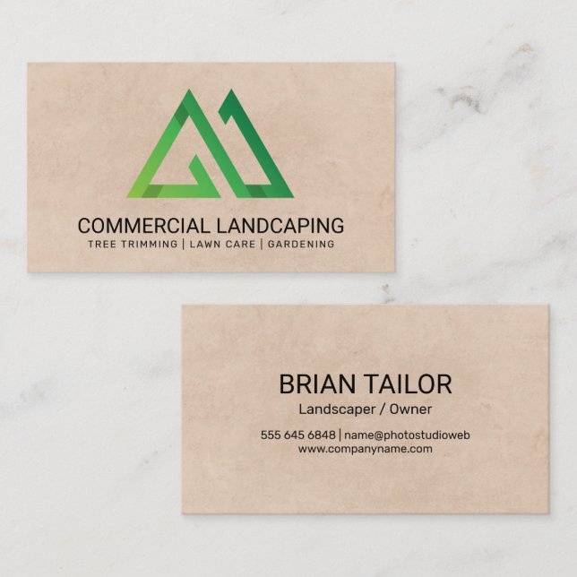 Gardener | Green Stylised Mountains Logo Business Card (Front/Back)