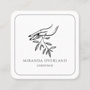 Gardener Hand And Leaf Logo Square Business Card