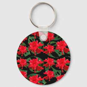 Gardener Hibiscus Monstera Pattern Black  Key Ring