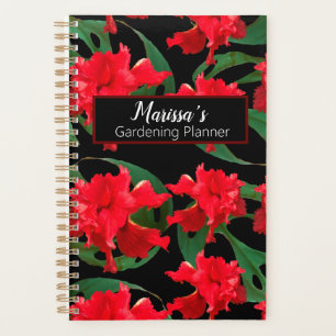 Gardener Hibiscus Monstera Pattern Black  Red Planner