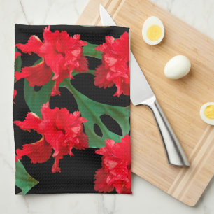 Gardener Hibiscus Monstera Pattern Black Tea Towel