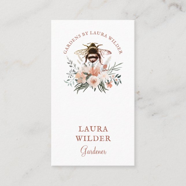 Gardener Honey Bee Blush Peach Pink Floral Business Card (Front)