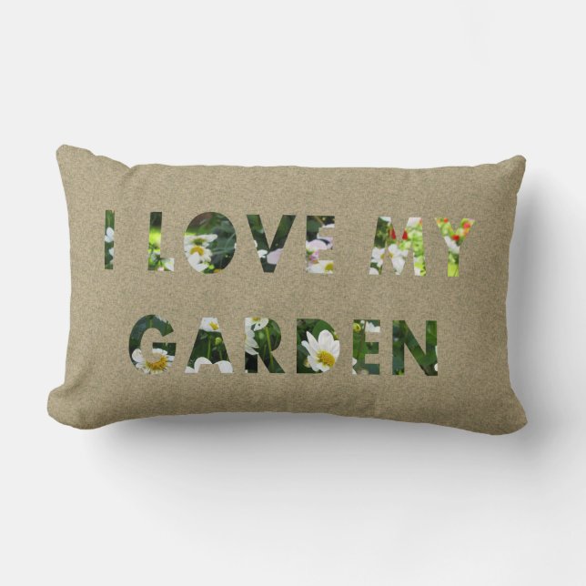 Gardener I Love My Garden Floral Text Lumbar Cushion (Front)