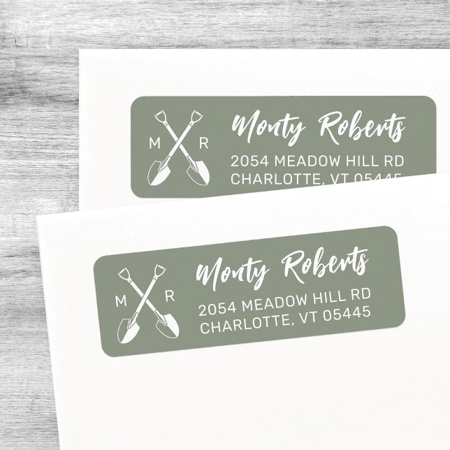 Gardener Logo with Initials | Return Address Return Address Label (Professional garden logo with initials and modern hand sketched name return address label.)