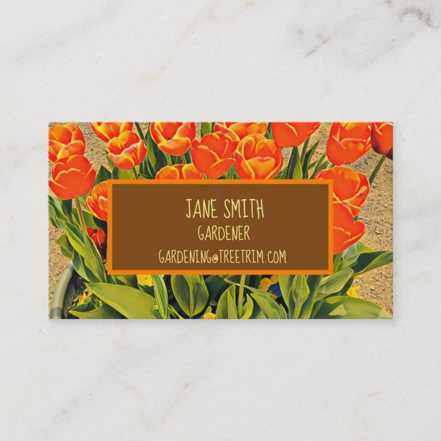 Gardener modern colourful tulips business card (Front)