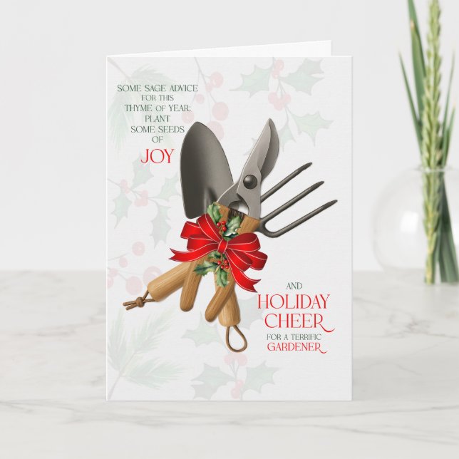 Gardener Sage Advice for Joy and Cheer Holiday Card (Front)