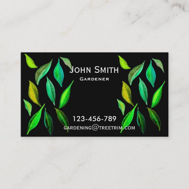 Gardener service modern leaf design business card (Front)