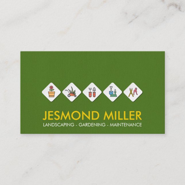 Gardener services colourful icons - cool modern business card (Front)