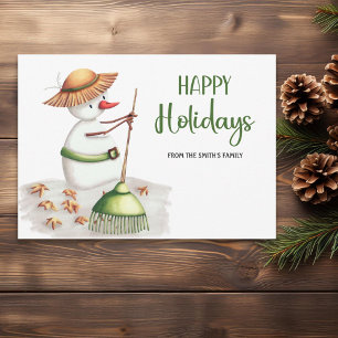 Gardener Snowman Happy Holidays Christmas Holiday Card