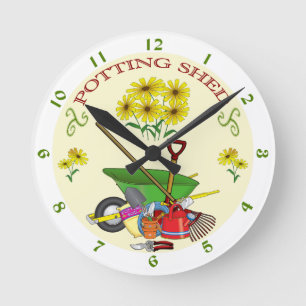 Gardener's Potting Shed Clock, Garden Tools Round Clock