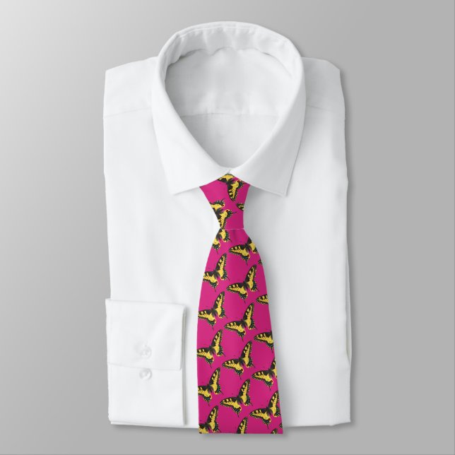 Gardener's Vintage Yellow Butterfly/Fuchsia Pink Tie (Tied)
