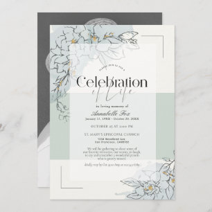 Gardenia Botanical Sage Green Funeral Memorial Invitation