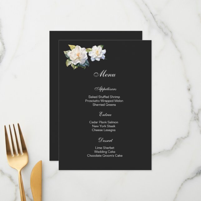 Gardenia Floral Menu Card (Front/Back In Situ)
