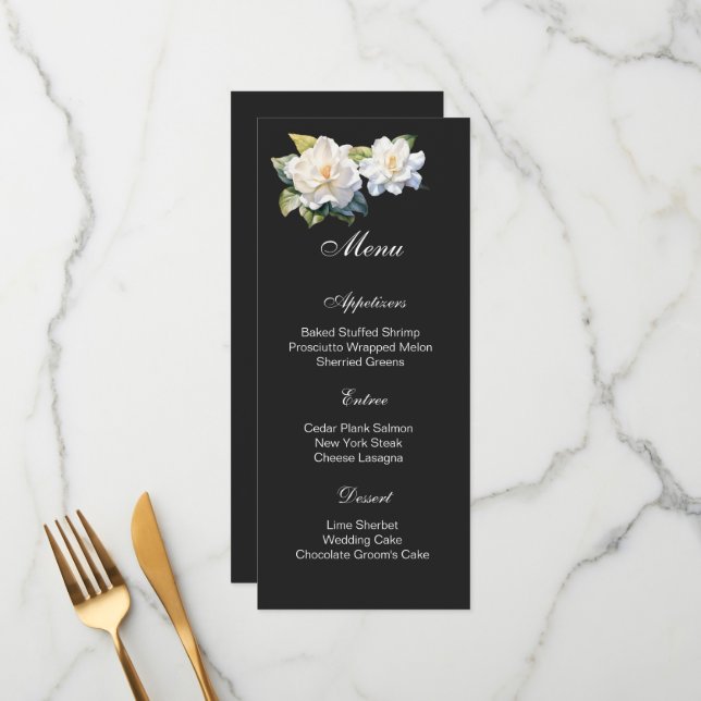 Gardenia Floral Menu Card (Front/Back In Situ)