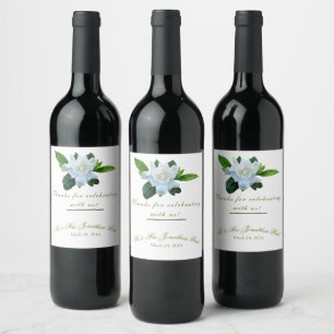 Gardenia Greenery Full Bloom Wedding Wine Label
