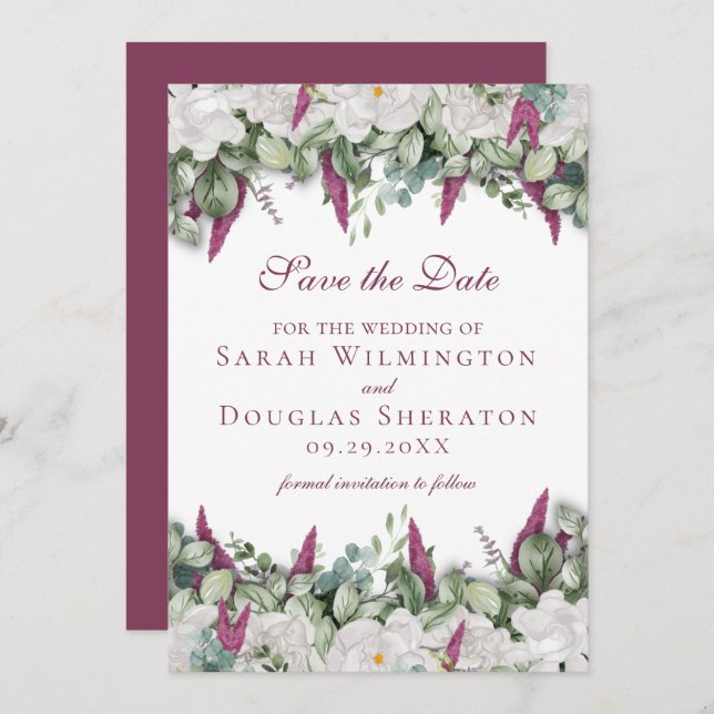 Gardenia / Snapdragon Purple Save the Date Card (Front/Back)