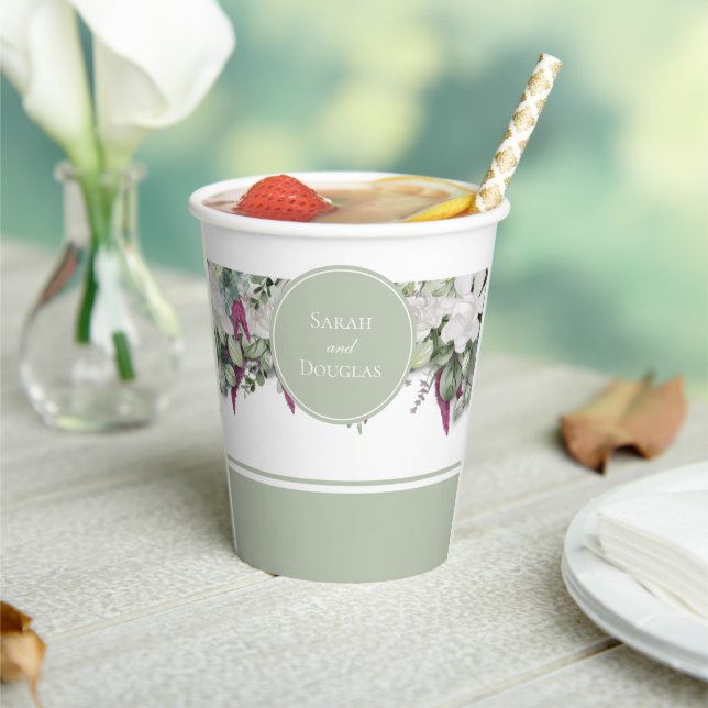 Gardenia / Snapdragon Wedding Sage Paper Cup (Insitu)