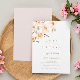 Gardenia Watercolor Floral Blush Baby Shower Invitation