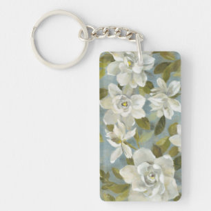 Gardenias on Slate Blue Key Ring