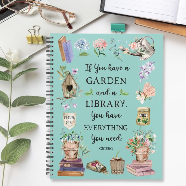 Gardening and Library Quote Floral Graden Notebook (In situ)