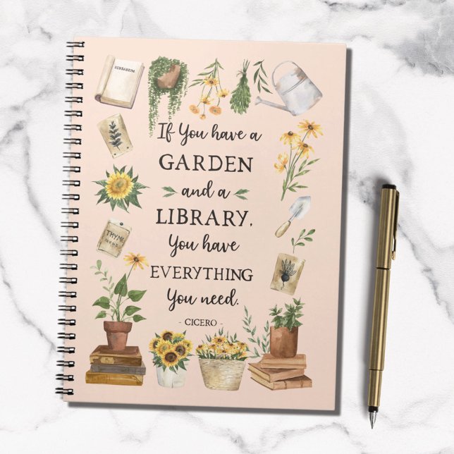 Gardening and Library Quote Sunflower and Herbs Notebook (In situ)