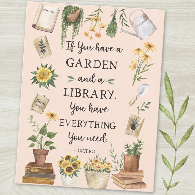 Gardening and Library Quote Sunflower and Herbs Postcard (Close up)