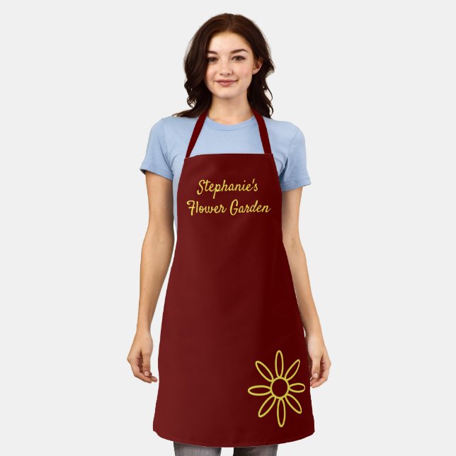Gardening apron, pretty, dark red, simple, custom apron (Worn)