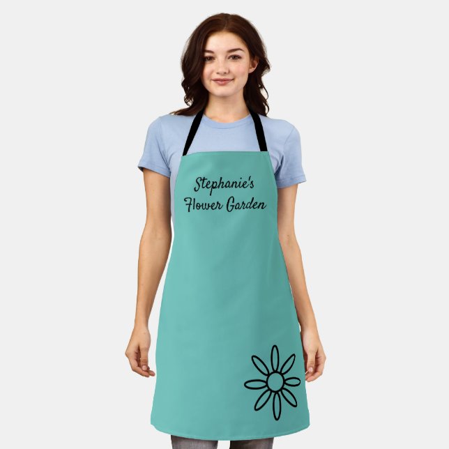 Gardening apron, pretty, teal, simple, your words apron (Worn)