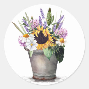 Gardening Bucket With Flowers Round Sticker