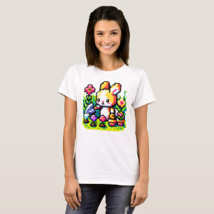 Gardening Bunny - Cute Pixel Art Nature Design T-Shirt