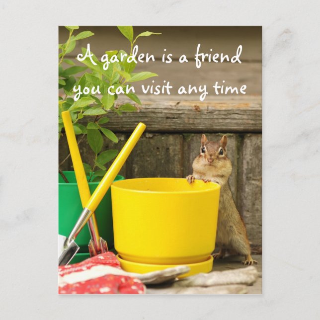 Gardening Chipmunk with Quote Postcard (Front)