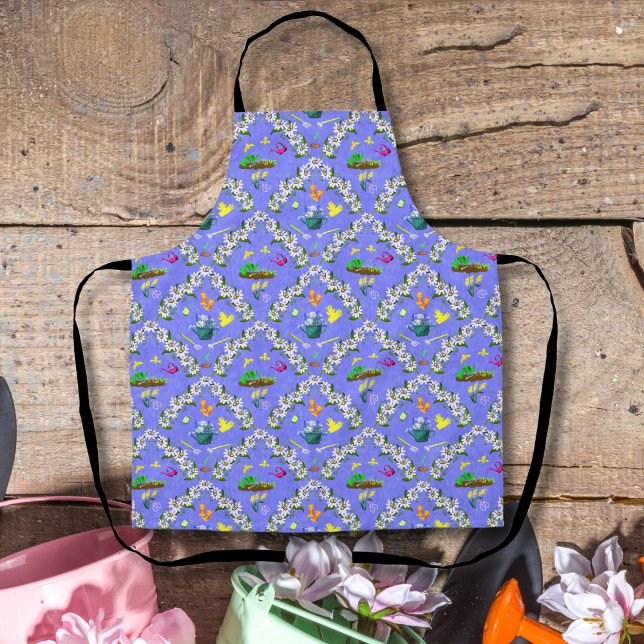 Gardening Damask Purple Pattern Apron (Creator Uploaded)
