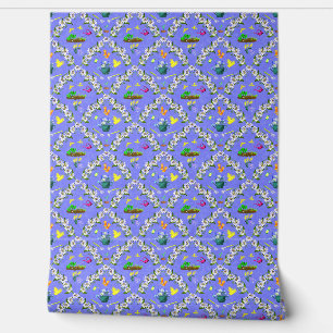 Gardening Damask Purple Pattern Wallpaper